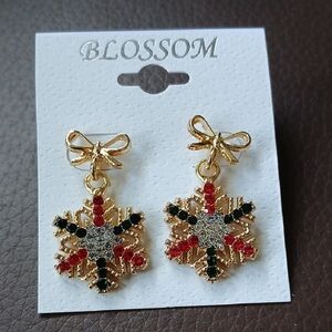 Gold and Multicolor Snowflake Earrings